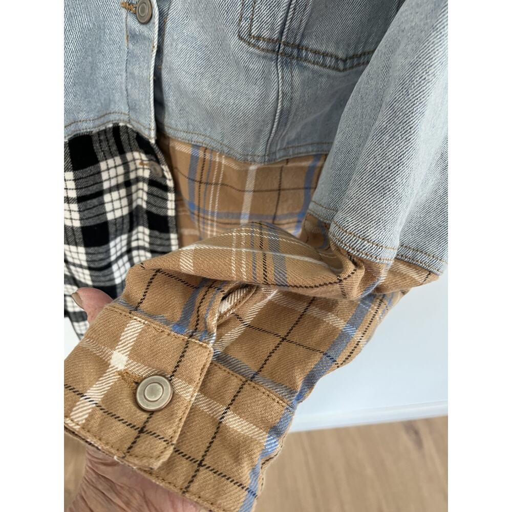 So Goods Vtg Womens Teen XL Denim Patchwork Shaket Distressed Grunge Western - Picture 6 of 9